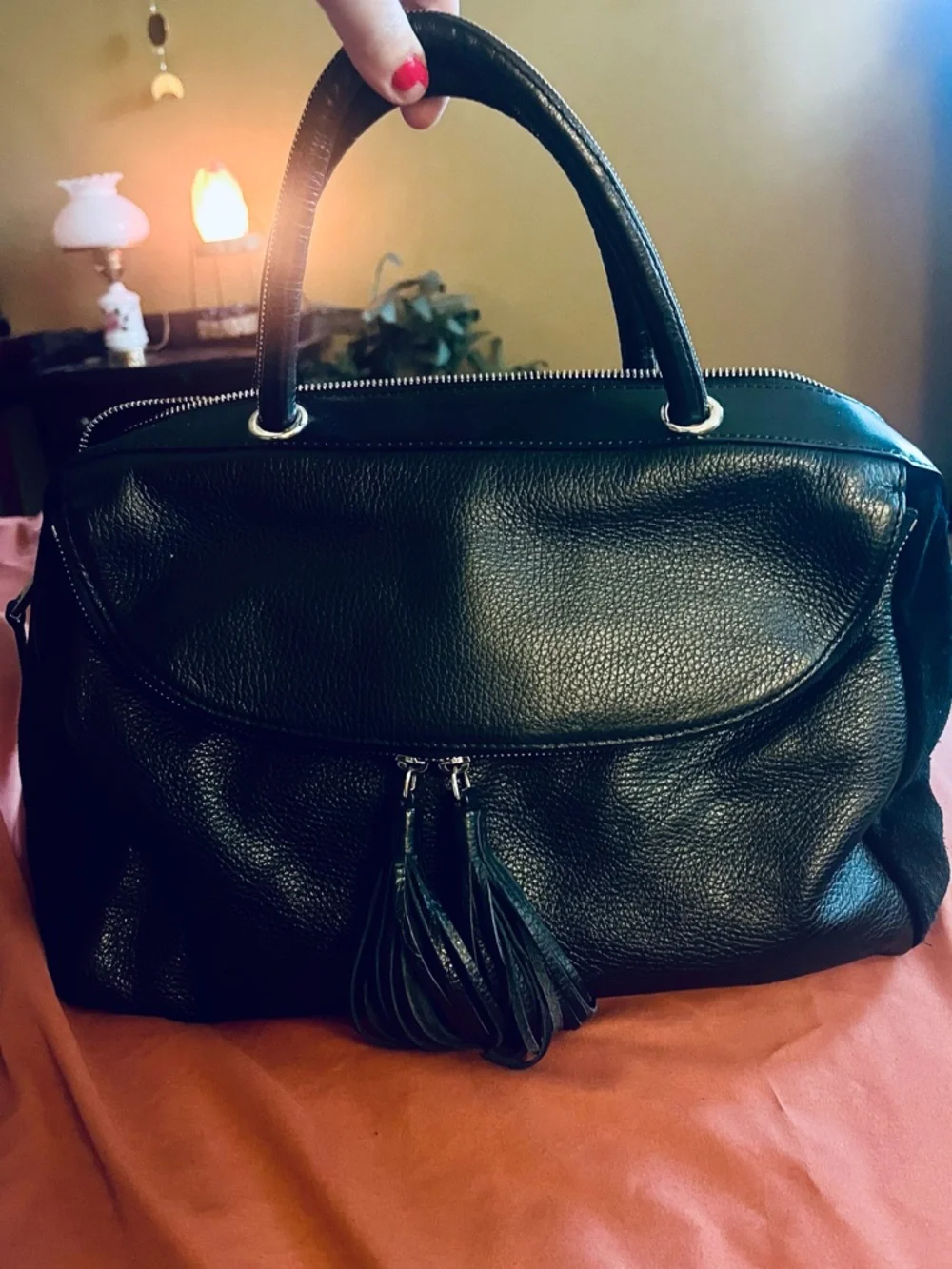 CROMIA Black Italian leather and suede satchel